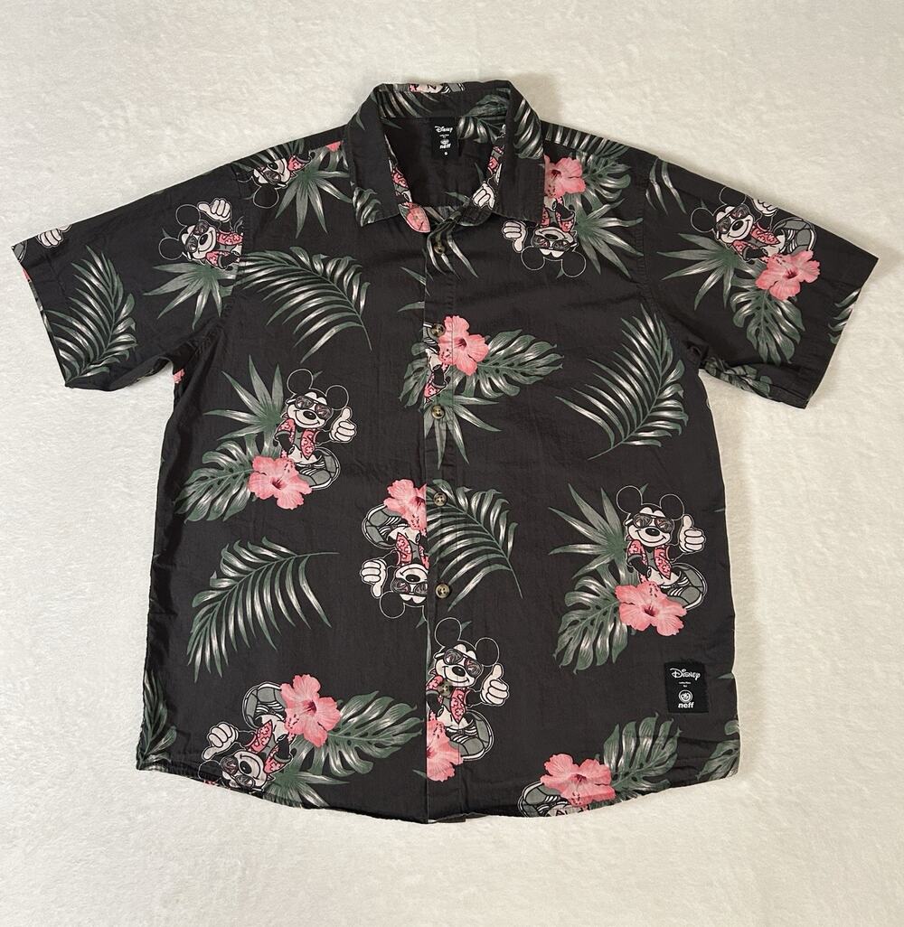 Disney By Neff Mickey Mouse Hawaiian Mens Button Down Size S Tropical Vacation